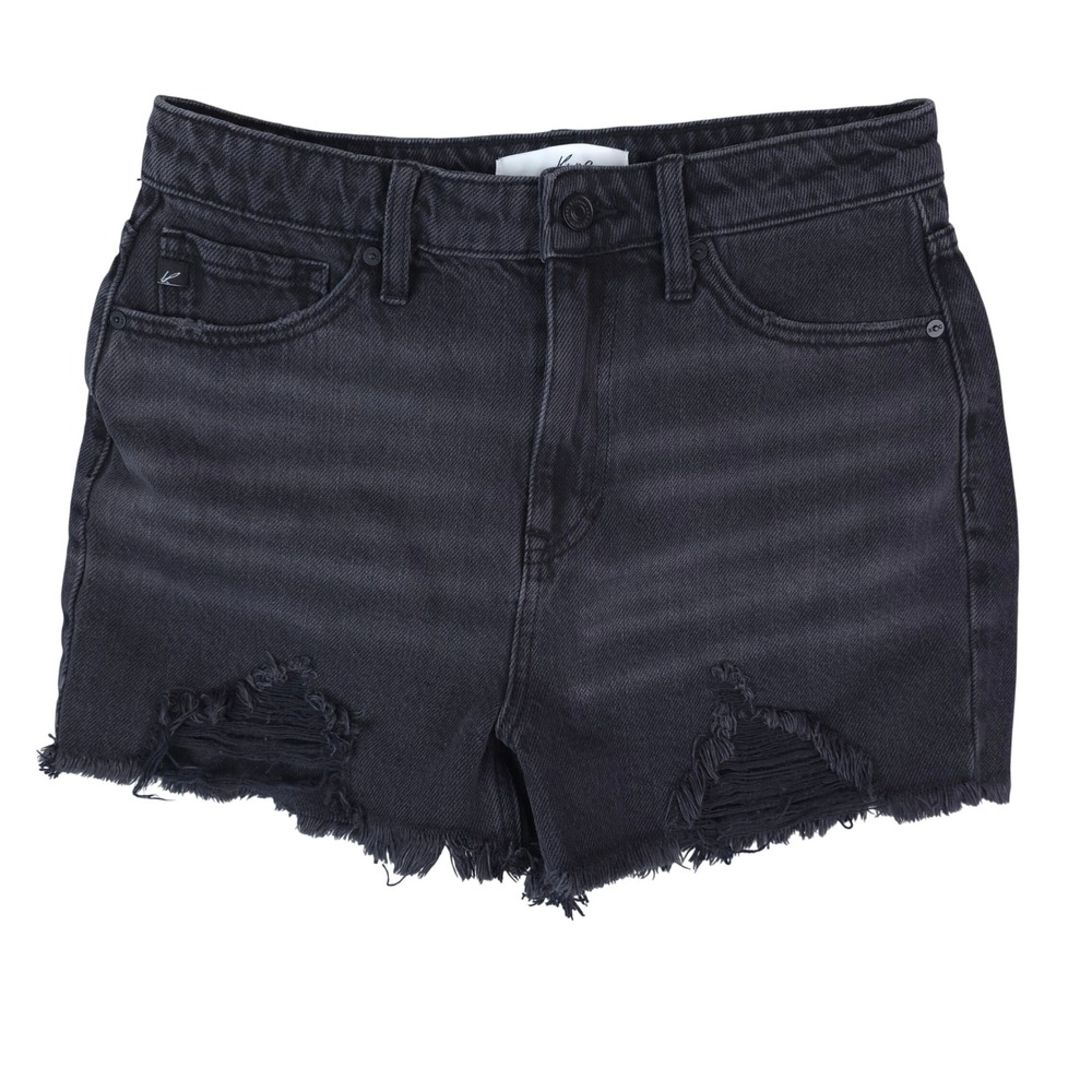 KanCan Shorts Womens 7/27 Black Gray Distressed Denim High Rise Frayed KC9145DG